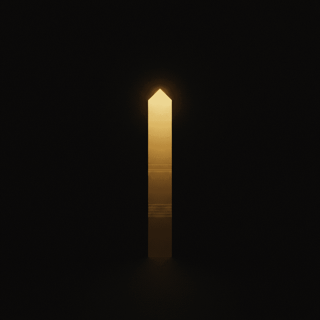 Haz vertical de luz dorada segmentado sobre fondo editorial negro